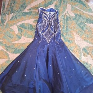 Rachel Allan Royal Blue Dress with Silver Embellishments